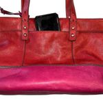 Fossil Hunter Leather Tote Bag Pink Red Zip Closure Key Charm Silver Hardware Photo 6