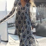 ZARA  Metallic Baroque Sheer Overlay Balloon Sleeve‎ Maxi Dress Blue Size Small Photo 0
