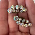 Vintage Aurora Borealis Crystal Clip On Earrings Womens Estate Marked Austria Silver Photo 4
