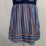 As You Wish Striped Blue Denim Boho Pattern Mini Sundress Size XL Photo 2