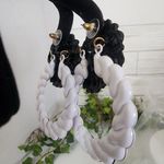 Big Bold Lion Doorknocker Black and White Statement Earrings Photo 6