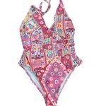 Nanette Lepore  Plunging V-neck Halter Print One-Piece Moderate Swimsuit Size 10 Photo 4