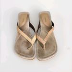 Candie's VTG Y2K Chunky Natural Leather Wood Platform Thong Sandals Women's 8 Photo 4