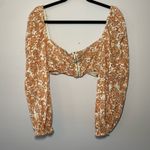 Bardot Large Orange White Paisley Eyelet Crop Long Sleeve Blouse Women's size 10 Photo 5
