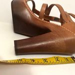 UGG  Tan Leather Woven Stack Heels Sandals  Photo 6