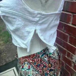 ZARA  Women's White Linen Blend Knotted Crossover Crop Lightweight Top Sz M Photo 8