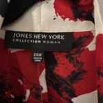 Jones New York White Floral Blouse with Long Sleeves and Notched Collar Silk Photo 1