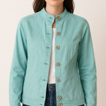 Chico's Coastal Chic Aqua Blue Button Front Jacket Stretch Blend Chico’s Size 0 Photo 0