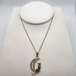 Danbury Mint Gold Plated Sterling Silver & Diamond Cat & Moon Pendant Necklace Gold Photo 1