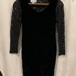 Vintage 80’s crushed velvet lace sweetheart dress long sleeve pleated skirt Black Size undefined Photo 3