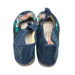 Womens Wedge Heels Canvas Floral Embroidered Ankle Strap Navy Blue 255 US 8.5 Photo 2