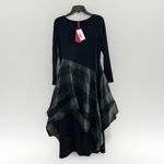 IC Collection XS Boat Neck Asymmetrical Layer Mix Dress Hunter Green Long Sleeve Black Photo 5