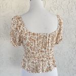 Arizona Jeans Arizona Jean Company Floral Smocked Blouse - Cream and Brown Photo 2
