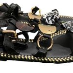 River Island  Tide Flat Sandal Black and Gold Embellished Sz8 Photo 11