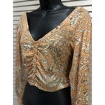 Free People Orange/White Floral Long Sleeve Crop Rouching V Neck Blouse Size XS Photo 1