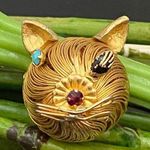 Head Vintage Unsigned Gold-tone Wired Cat CZ Stones Small Cat Brooch Photo 0