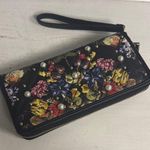INC international concepts Black Floral Embroidered Wristlet Clutch gold studs Photo 1