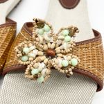 Lands' End  Womens 8.5 Woven Rattan Beaded Sandal Slip On Floral Brown‎ Summer Photo 1