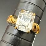 Vintage Signed 925 Gold Over Sterling Silver Emerald Cut Clear CZ Ring Size 8 5g Photo 5