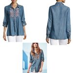 Tolani  Kristy Chambray Embroidered Shirt Long Sleeve Button Down Size L Photo 1