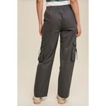 Listicle Womens Flat Front Cotton Straight Cargo Pants Black Charcoal Wash Small Photo 4