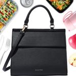 Designer Lunch bag, Stylish Insulated Lunch Bag Women Lunch Box, Adults Lunch Tote Bag for Work, Black Leather Lunch Boxes Photo 0