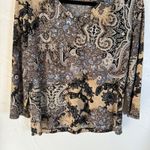 Y2k Blue Brown Paisley Print 3/4 Sleeve Top Blouse Shirt M Western Boho Grunge Size M Photo 2