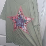 Source Unknown Layered Fabric Star Patchwork MintGreen Oversized T Shirt Y2K Indie Americana XL Photo 0