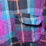 Natural Life  Plaid Tunic Shirt Women M Purple Blue Pockets boho lagenlook fall Photo 2