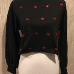 Beach Riot  Black Cropped Sweatshirt with Red Glitter Hearts, Size Large Photo 0