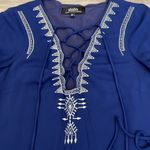 Lulu's Navy Blue with White Embroidered Design Tassel Tie Front Dress Size XS Photo 9