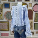 Sea Exploded New York Exploded Eyelet Ruffle Top Retail $ 345 Blue White Size 00 Photo 3