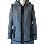 DKNY NWOT   Mixed Media Leather Trim Walker Coat Heather Grey Hooded Wool Blend Photo 2