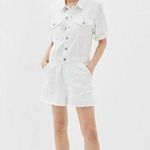 American Eagle White Denim Romper Raw Hem Size Small Photo 0
