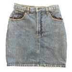 VTG 80s 90s youthful cottagecore whimsy floral fabric detail denim mini skirt 26 Photo 0