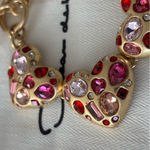 Oscar de la Renta  Gold Heart Bracelet with Pink and Red Gems Photo 3