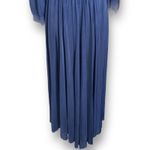 Tantease Navy Blue Maxi Dress Long Sleeve Slit Shoulder Draped Pleated Evening Photo 3