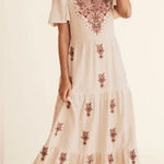 Soft Surroundings Bellmore Gauze Cream Tiered Embroidered Maxi Dress Size Large Photo 0