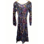 Raga Anthropologie  Navy Blue Floral Belted Velvet Long Sleeve Midi Dress Size S Photo 7