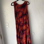 Jane Ashley  Dress Vintage Large Red Orange Leaf‎ Print Fall Sleeveless Maxi Boho Photo 8