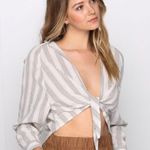 Boutique Grade & Gather Striped Tie Front Collared Long Sleeve Top - S Photo 1