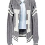Hollister Logo H Varsity Gray Open Front Distressed Knit Cardigan Sweater Y2K Photo 0