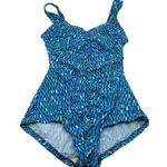 Maxine of Hollywood One-Piece Blue Geometric Swimsuit Molded Cups Shelf Bra 12 Photo 0