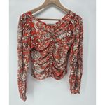 Free People Say The Word Floral Print Ruby Red Ruched Top Long Sleeve Small Photo 3