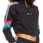 Adidas Black Half-Zip Jacket with Pink and Teal Stripes Photo 0