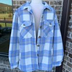 Members Mark Shirt Jacket Blue Plaid Wool Acrylic Oversized Small NWT Sherpa Lined Button Down Photo 5