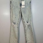 ZARA NWT Slim Flare High Rise Distressed Stone Wash Jeans Size 2 Photo 0