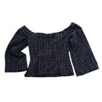 ZARA NEW Blue Tweed Textured Off Shoulder Top Flared Bell Long Sleeve Size Small Photo 5