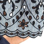 ZARA Trafaluc Blue Striped Eyelet Embroidered Top Long Tie Balloon Sleeve Sz M Photo 7