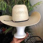 Tan cream Western long oval American Hat Co. Cowboy/cowgirl Hat Genuine Leather Genuine Poli Rope size 6 7/8 Photo 3